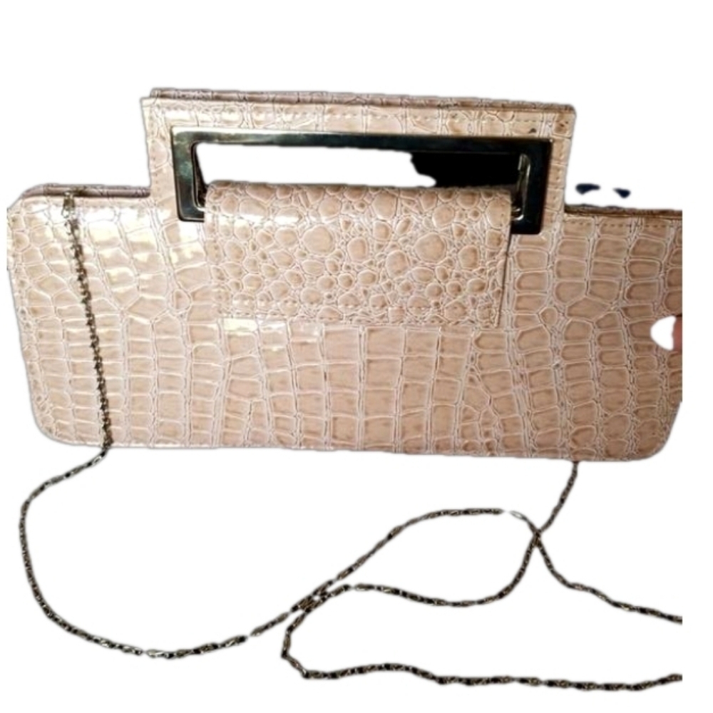 J.Francis Evening clutch Purse Silver Metallic Chain Strap Crossbody Animalprint